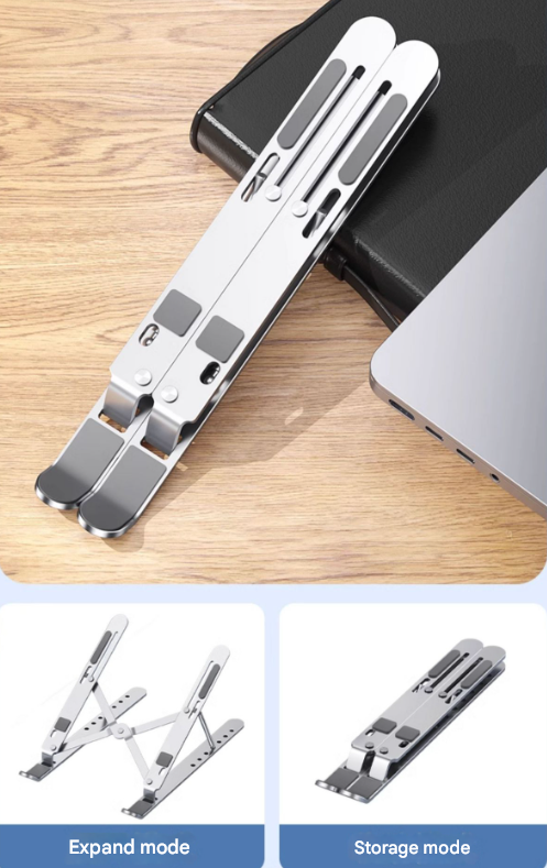 Silver Adjustable Aluminum Laptop Stand with Detachable Cooling Fan - Portable Ergonomic Riser for Desk.