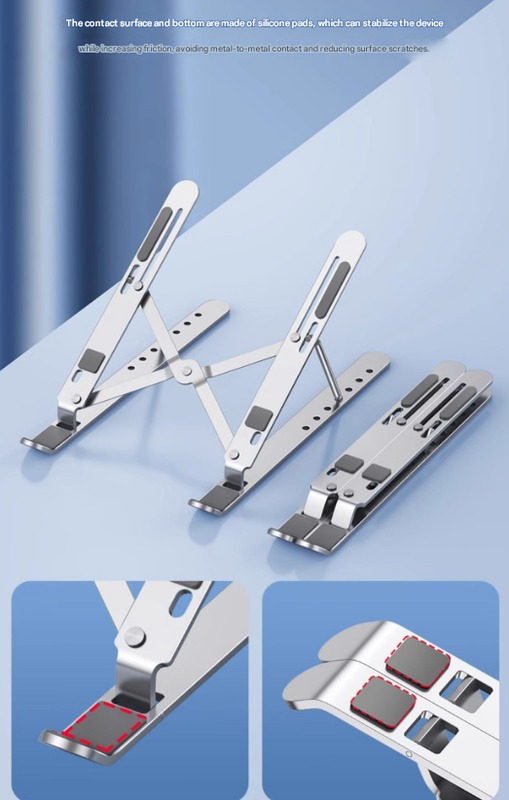 Silver Adjustable Aluminum Laptop Stand with Detachable Cooling Fan - Portable Ergonomic Riser for Desk.