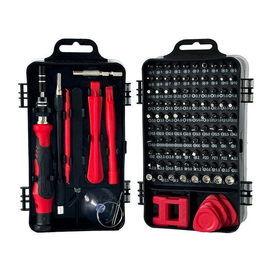 Red and Black Professional 115-in-1 Precision Screwdriver Set - Magnetic Repair Tool Kit for PC, Laptop, Phone & Electronics.