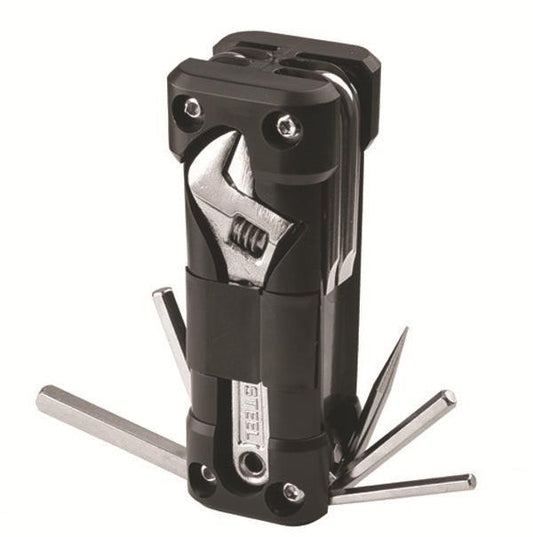 Black Versatile 16-in-1 Bike & Motorcycle Multi-Tool - Portable Repair Kit with Adjustable Wrench.