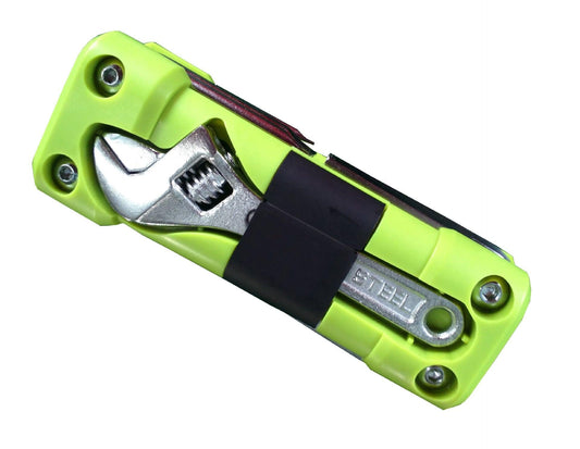 Green Versatile 16-in-1 Bike & Motorcycle Multi-Tool - Portable Repair Kit with Adjustable Wrench.