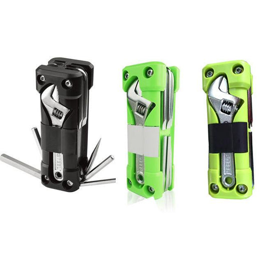 Green Versatile 16-in-1 Bike & Motorcycle Multi-Tool - Portable Repair Kit with Adjustable Wrench.