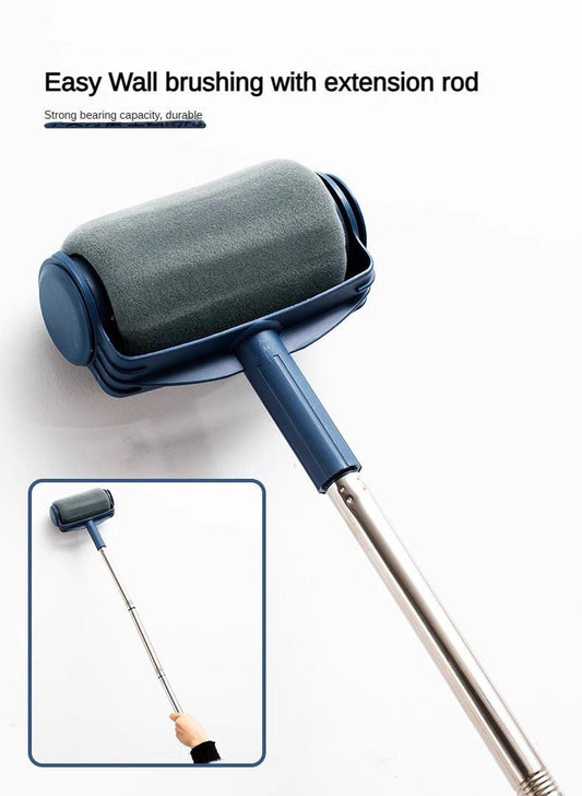 Dark Blue and Grey Pro Refillable Paint Roller Set with Extension Pole - No-Drip Easy Fill Wall Painting Tool Kit.