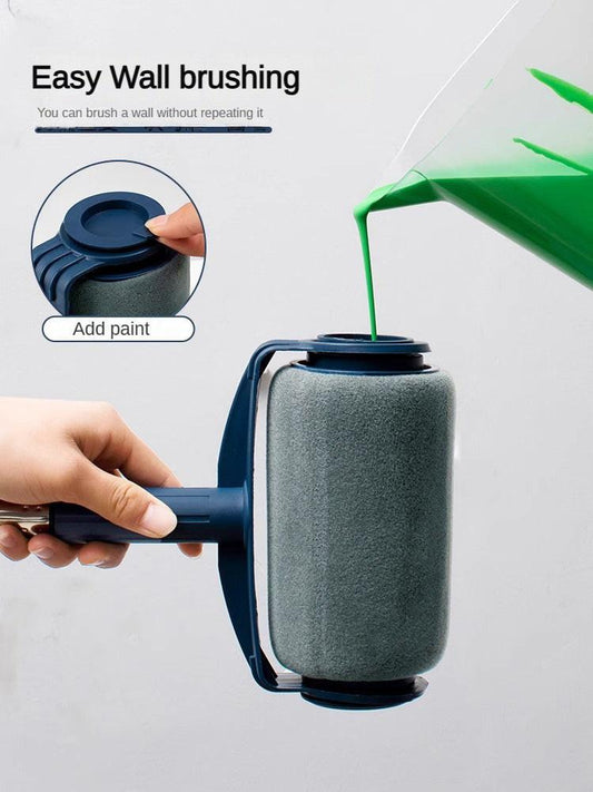 Dark Blue and Grey Pro Refillable Paint Roller Set with Extension Pole - No-Drip Easy Fill Wall Painting Tool Kit.