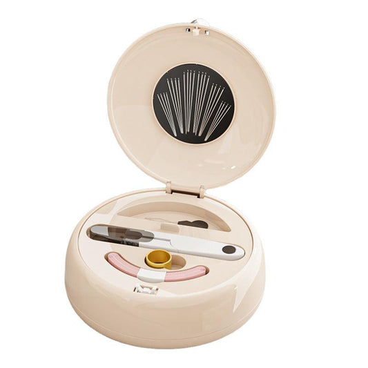 Beige Modern Compact Sewing Kit Organizer - All-in-One with Magnetic Needle Case.
