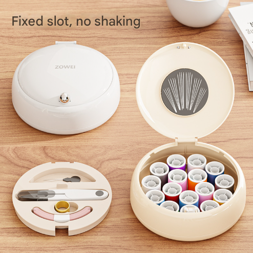 White Modern Compact Sewing Kit Organizer - All-in-One with Magnetic Needle Case.
