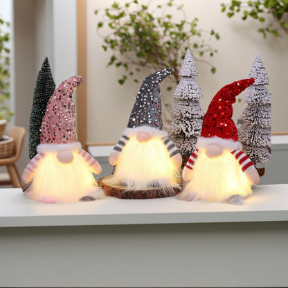 2 Pcs Green Charming Light-Up Christmas Gnome - Festive Nordic Plush Holiday Decoration