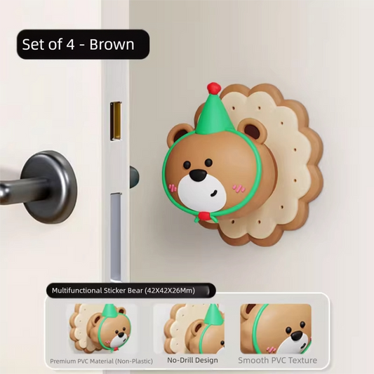 4 Pcs Brown Adorable Bear Wall Protector - Multi-Use Self-Adhesive Door Stopper Bumper.