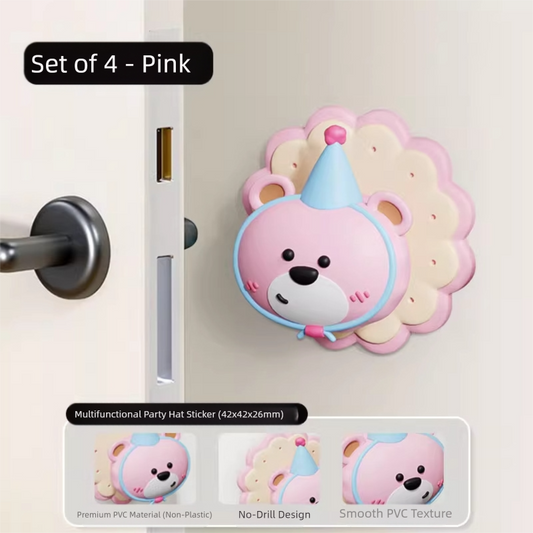 4 Pcs Pink Adorable Bear Wall Protector - Multi-Use Self-Adhesive Door Stopper Bumper.