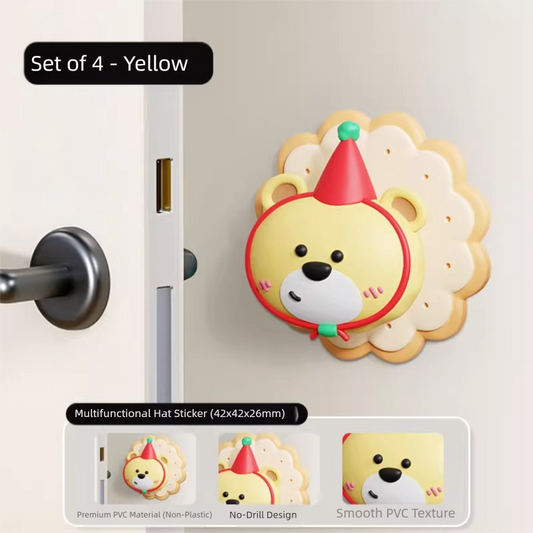 4 Pcs Yellow Adorable Bear Wall Protector - Multi-Use Self-Adhesive Door Stopper Bumper.