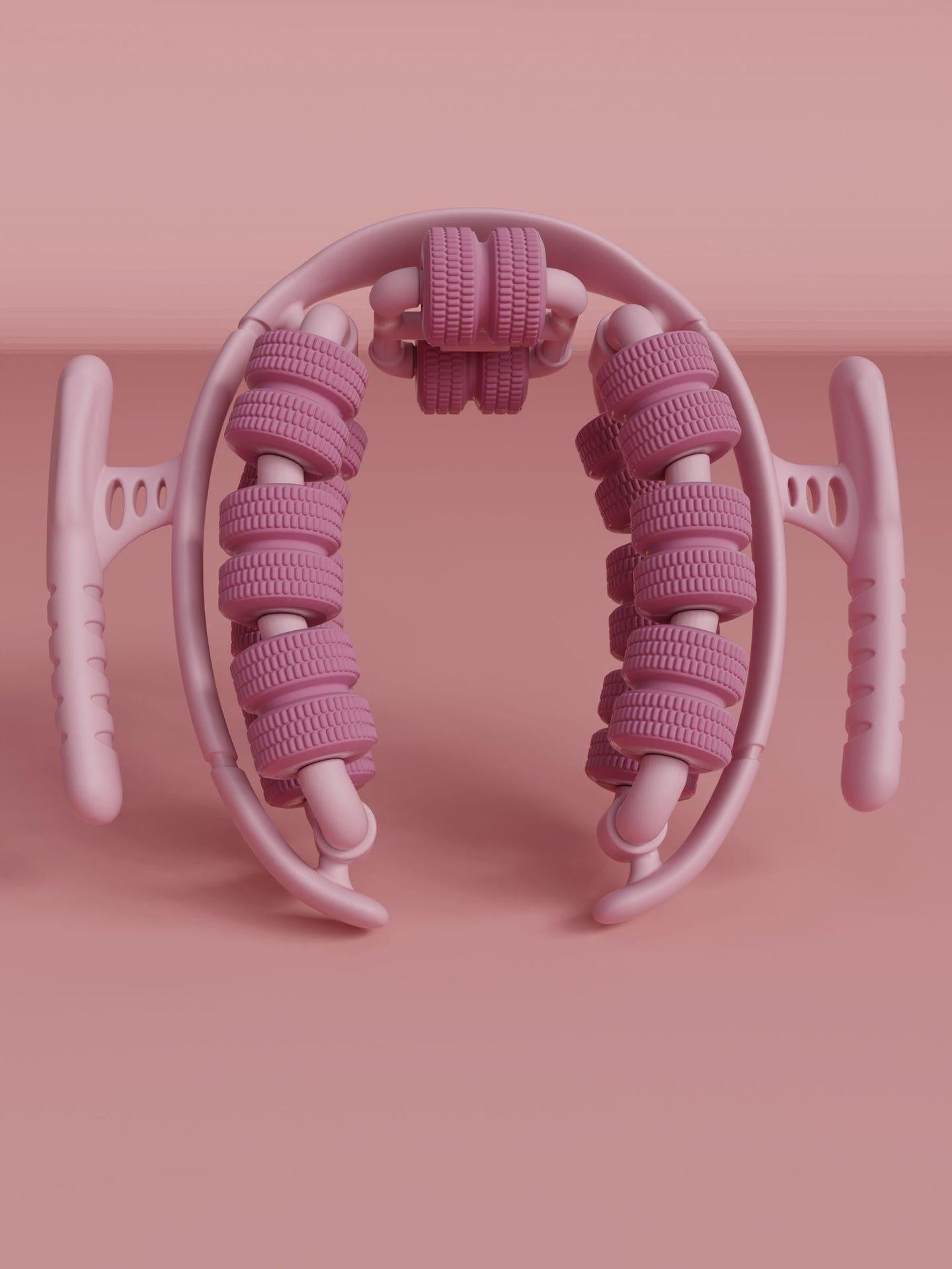 Pink 360Â°Wrap-Around Muscle Roller - 28-Wheel Massager for Legs, Arms & Calves.