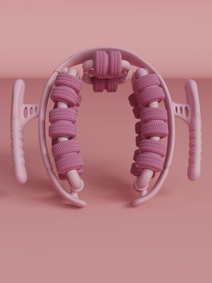 Pink 360Â°Wrap-Around Muscle Roller - 28-Wheel Massager for Legs, Arms & Calves.