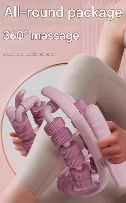 Pink 360Â°Wrap-Around Muscle Roller - 28-Wheel Massager for Legs, Arms & Calves.