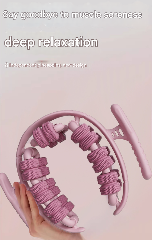 Pink 360Â°Wrap-Around Muscle Roller - 28-Wheel Massager for Legs, Arms & Calves.