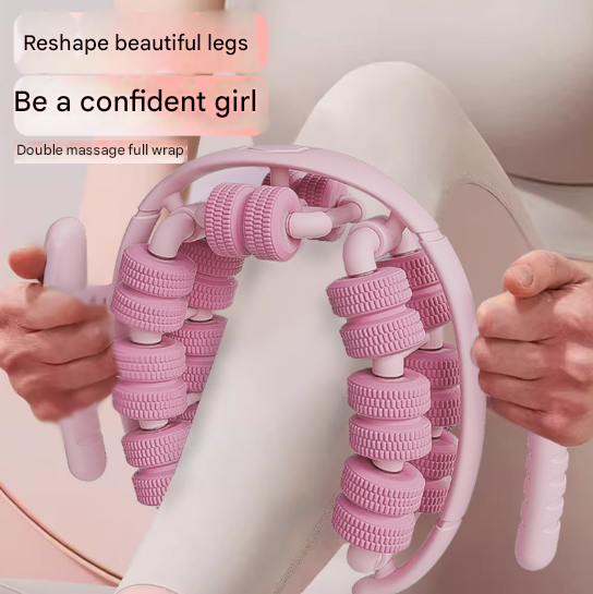 Pink 360Â°Wrap-Around Muscle Roller - 28-Wheel Massager for Legs, Arms & Calves.