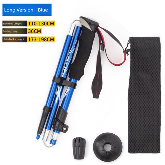 Long Blue Ultralight Foldable Hiking Pole - Adjustable Aluminium Trekking Stick with EVA Grip for Outdoor Walking & Climbing.