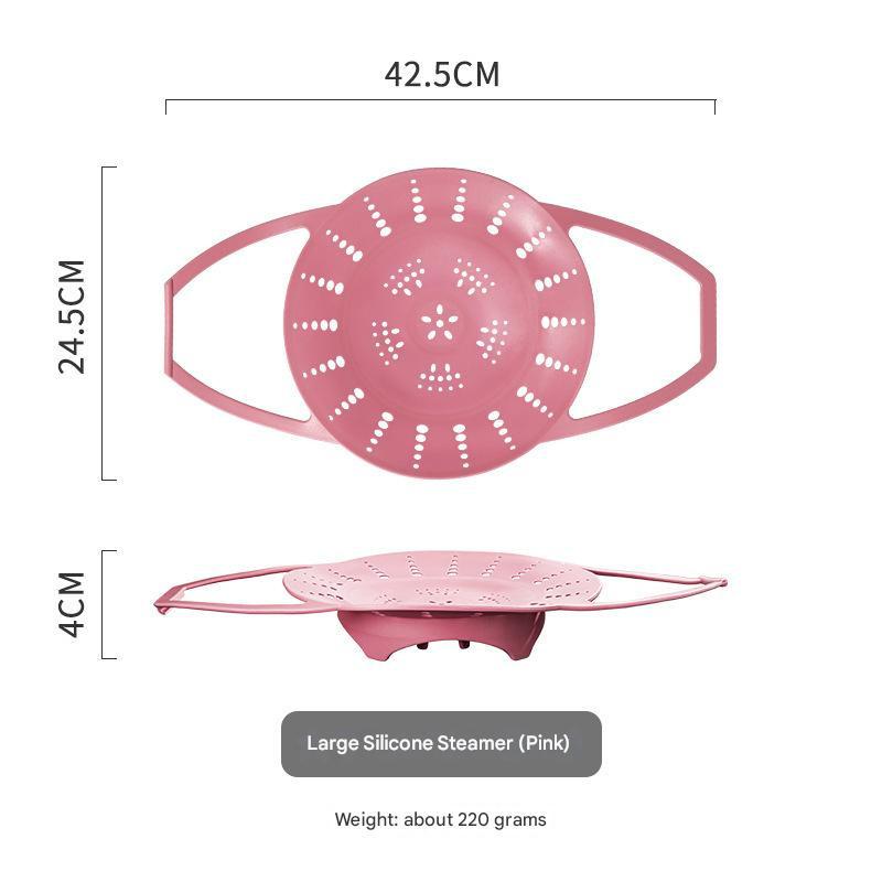 Large Pink Flexible Silicone Steamer Basket with Heat-Resistant Handles - Food-Grade Vegetable Steamer Insert for Pots & Pans.