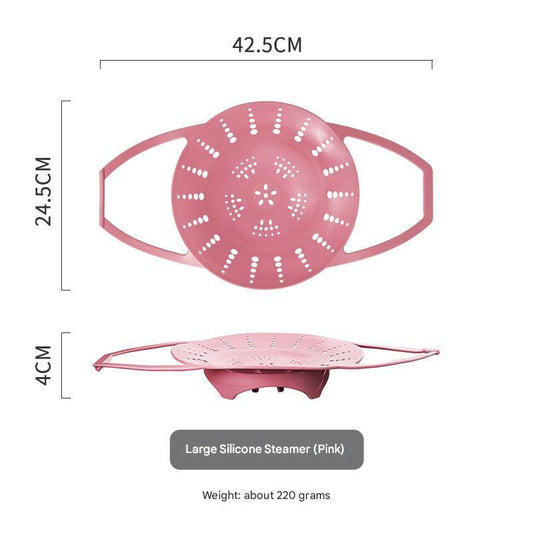 Large Pink Flexible Silicone Steamer Basket with Heat-Resistant Handles - Food-Grade Vegetable Steamer Insert for Pots & Pans.