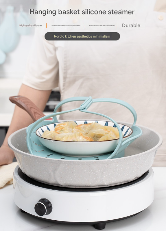 Large Pink Flexible Silicone Steamer Basket with Heat-Resistant Handles - Food-Grade Vegetable Steamer Insert for Pots & Pans.