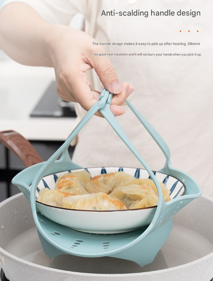 Large Pink Flexible Silicone Steamer Basket with Heat-Resistant Handles - Food-Grade Vegetable Steamer Insert for Pots & Pans.