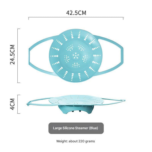 Large Blue Flexible Silicone Steamer Basket with Heat-Resistant Handles - Food-Grade Vegetable Steamer Insert for Pots & Pans.