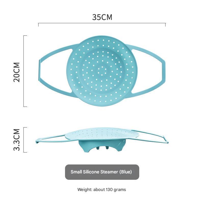 Small Blue Flexible Silicone Steamer Basket with Heat-Resistant Handles - Food-Grade Vegetable Steamer Insert for Pots & Pans.
