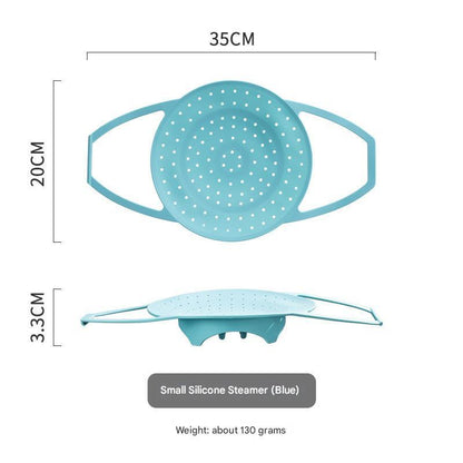 Small Blue Flexible Silicone Steamer Basket with Heat-Resistant Handles - Food-Grade Vegetable Steamer Insert for Pots & Pans.