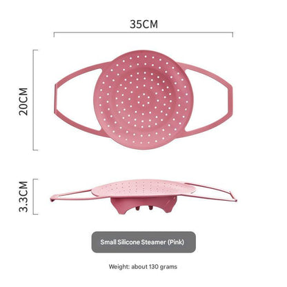 Small Pink Flexible Silicone Steamer Basket with Heat-Resistant Handles - Food-Grade Vegetable Steamer Insert for Pots & Pans.