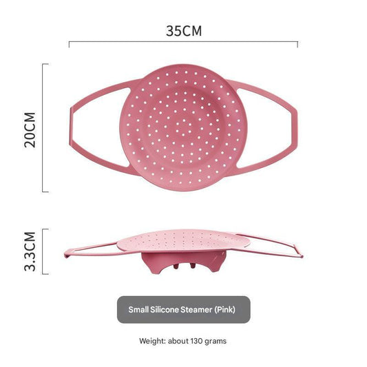 Small Pink Flexible Silicone Steamer Basket with Heat-Resistant Handles - Food-Grade Vegetable Steamer Insert for Pots & Pans.