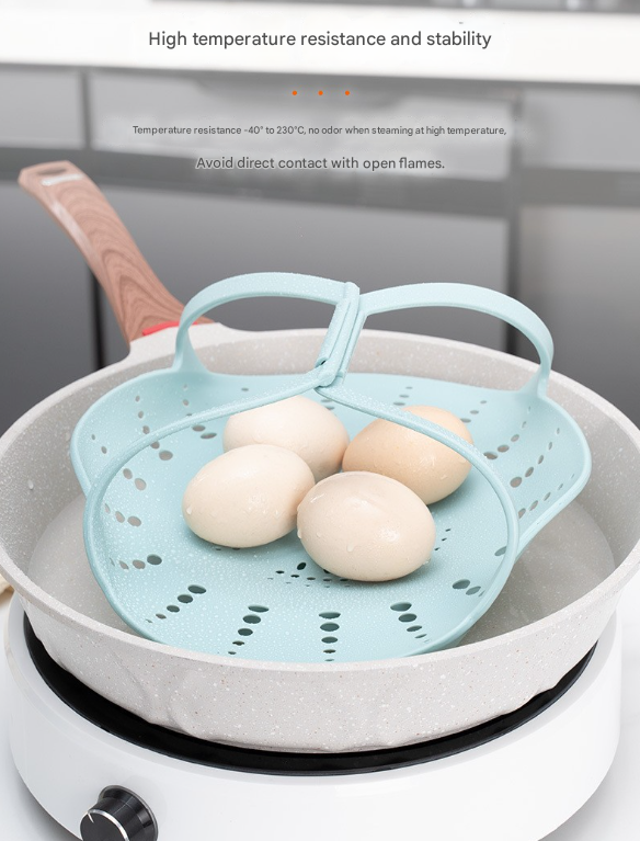 Small Pink Flexible Silicone Steamer Basket with Heat-Resistant Handles - Food-Grade Vegetable Steamer Insert for Pots & Pans.