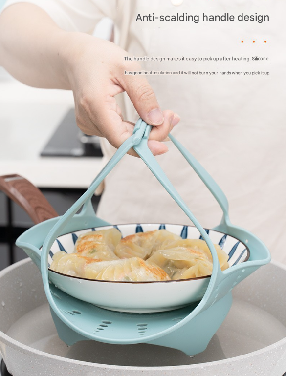 Small Pink Flexible Silicone Steamer Basket with Heat-Resistant Handles - Food-Grade Vegetable Steamer Insert for Pots & Pans.