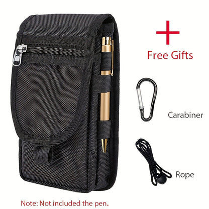 Black Heavy-Duty Tactical Phone Pouch - Multi-Pocket Belt Holster & Utility Waist Bag for Outdoor Work and EDC