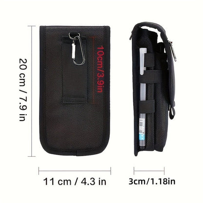 Black Heavy-Duty Tactical Phone Pouch - Multi-Pocket Belt Holster & Utility Waist Bag for Outdoor Work and EDC