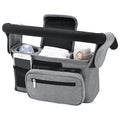 Grey Universal Stroller Organiser Caddy with Insulated Cup Holders and Detachable Wristlet.