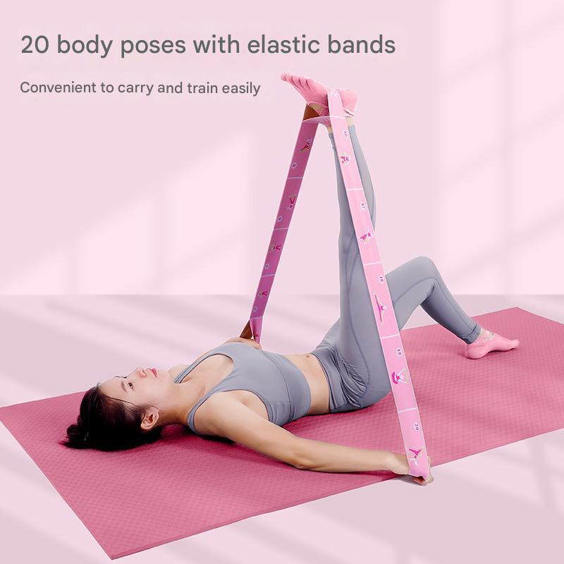 Dark Blue Instructional Yoga Stretch Strap with Embroidered Pose Guide - 11-Loop Flexibility Band.