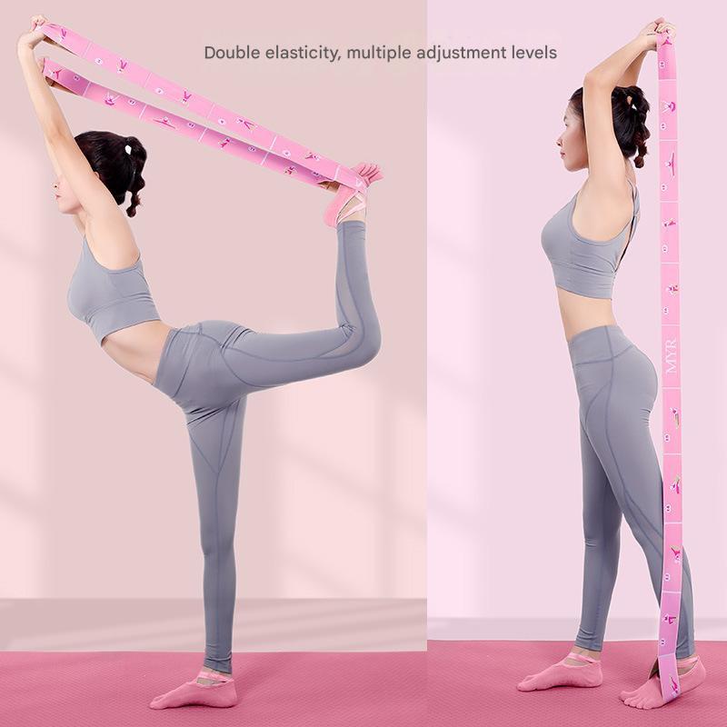 Dark Blue Instructional Yoga Stretch Strap with Embroidered Pose Guide - 11-Loop Flexibility Band.