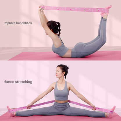 Dark Blue Instructional Yoga Stretch Strap with Embroidered Pose Guide - 11-Loop Flexibility Band.