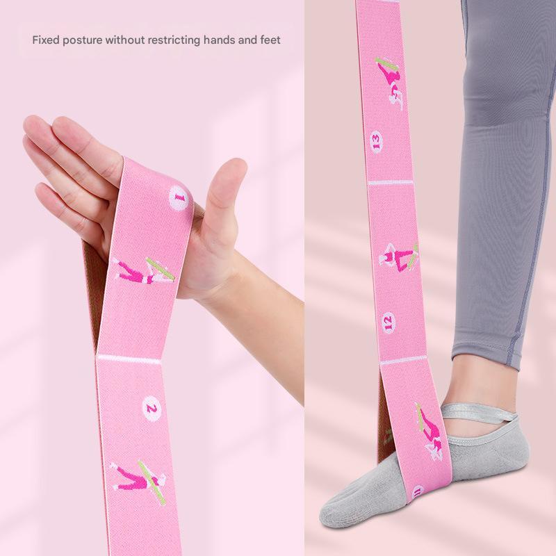 Dark Blue Instructional Yoga Stretch Strap with Embroidered Pose Guide - 11-Loop Flexibility Band.