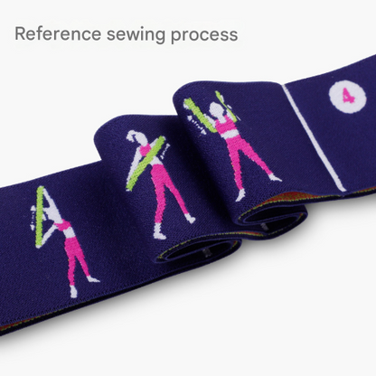 Dark Blue Instructional Yoga Stretch Strap with Embroidered Pose Guide - 11-Loop Flexibility Band.