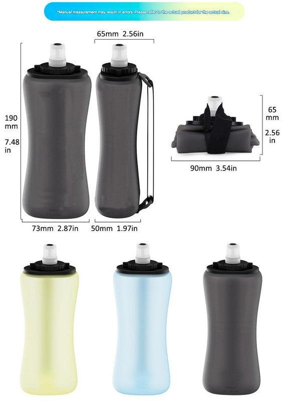 Yellow Collapsible Handheld Running Flask - 350ml Lightweight Silicone Water Bottle with Bite Valve.