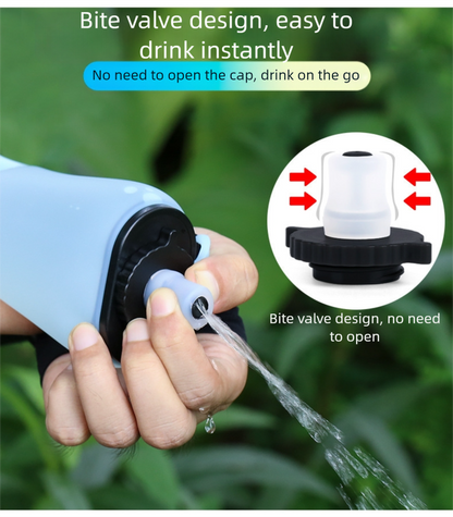 Yellow Collapsible Handheld Running Flask - 350ml Lightweight Silicone Water Bottle with Bite Valve.
