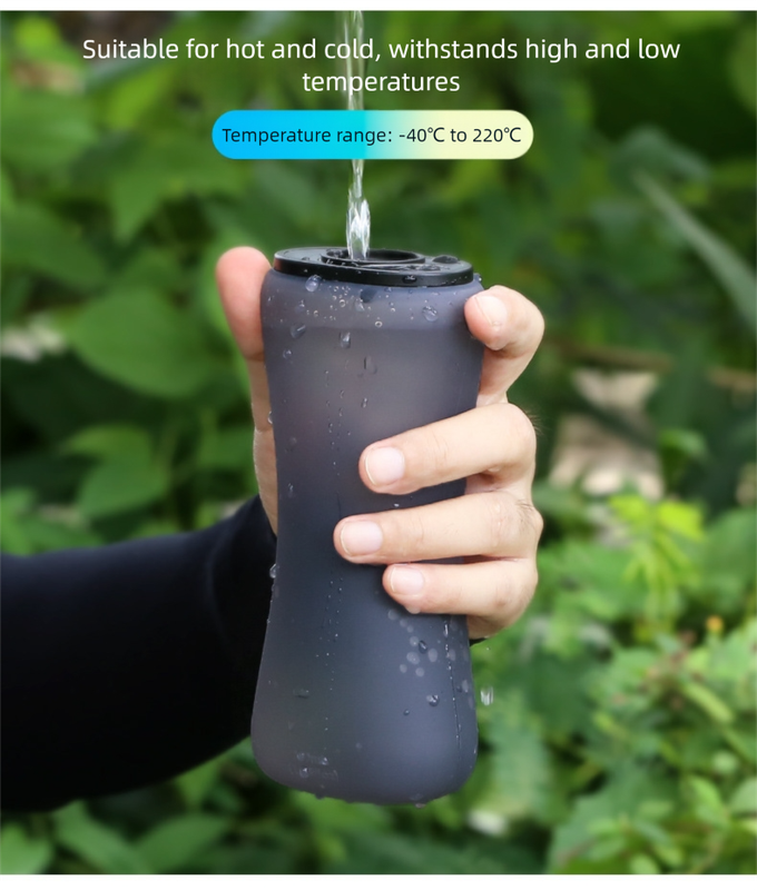 Yellow Collapsible Handheld Running Flask - 350ml Lightweight Silicone Water Bottle with Bite Valve.