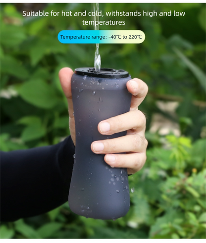 Yellow Collapsible Handheld Running Flask - 350ml Lightweight Silicone Water Bottle with Bite Valve.