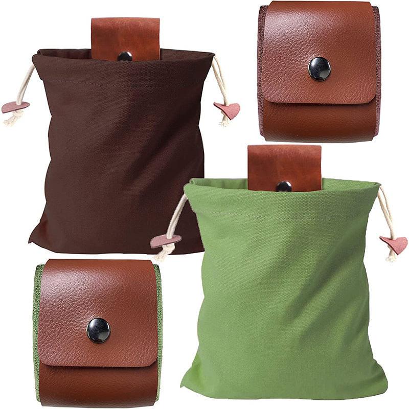 Black Collapsible Canvas Foraging Pouch - Hands-Free Belt Bag for Hiking & Camping Activities.