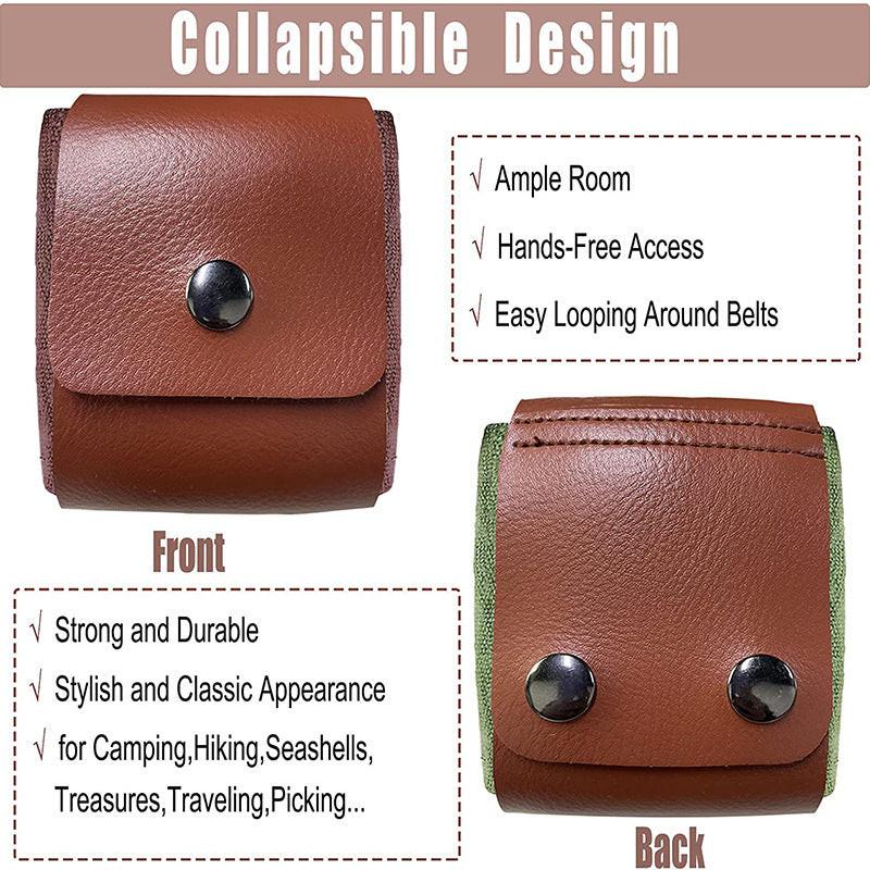 Black Collapsible Canvas Foraging Pouch - Hands-Free Belt Bag for Hiking & Camping Activities.