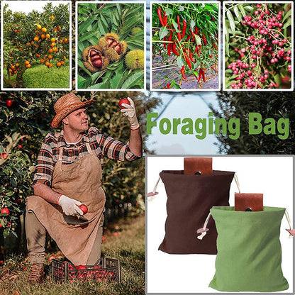 Black Collapsible Canvas Foraging Pouch - Hands-Free Belt Bag for Hiking & Camping Activities.