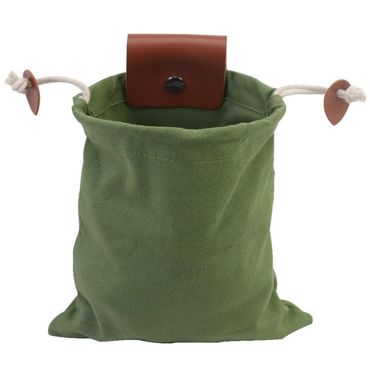 Green Collapsible Canvas Foraging Pouch - Hands-Free Belt Bag for Hiking & Camping Activities.