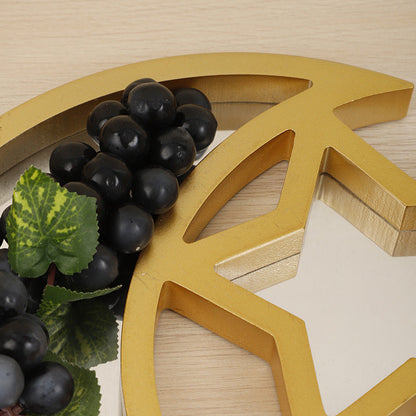 2 Pcs Gold and White Mirrored Elegant Celestial Moon & Star Serving Tray - Gold Finish Decorative Platter for Home & Holidays