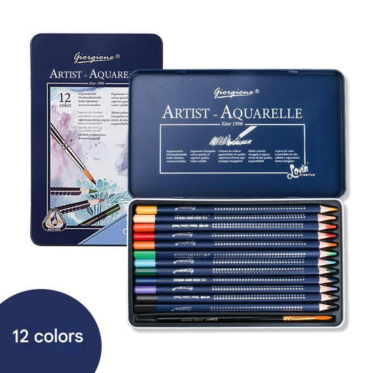 Giorgione Artist Watercolour Pencils 12-Color Set - Premium Water Soluble Colored Pencils for Art & Drawing with Tin Case.