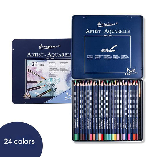 Giorgione Artist Watercolour Pencils 24-Color Set - Premium Water Soluble Colored Pencils for Art & Drawing with Tin Case.